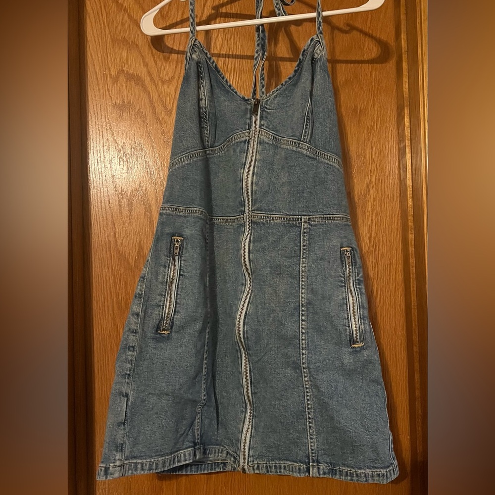 American Eagle Outfitters Blue Denim Mini Dress with Front Zipper